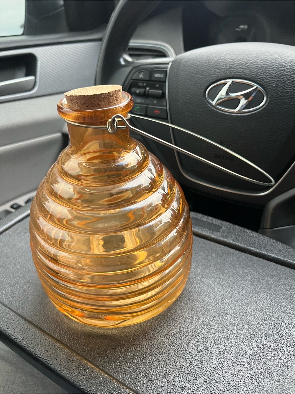 Amber Glass Honeycomb-Style Decorative Jar with Cork Lid